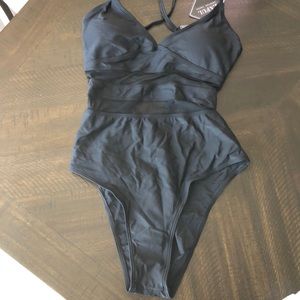 Black one piece wish mesh midline